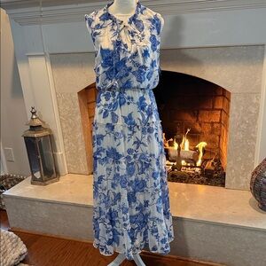 MSK White and Blue Floral Maxi Dress size XL
